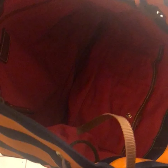 Dooney & Bourkey vintage orange and blue striped tote nylon Preowned “as is” - Picture 5 of 9